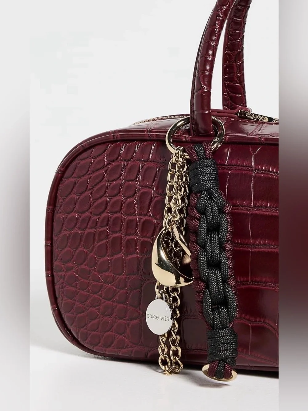 New Dolce Vita Flyn Croc-Embossed Top-Handle Satchel Handbag in Burgundy